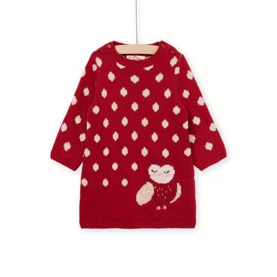 Robe En Tricot Jacquart À Motif Chouette – Rouge