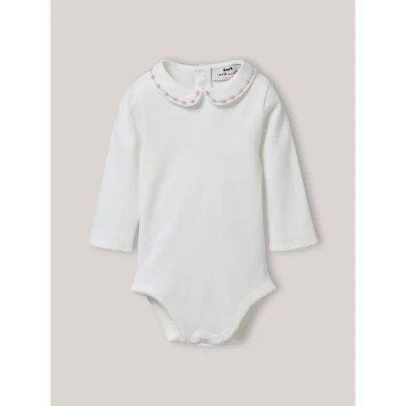 Body Col Brodé En Coton Biologique Blanc Doux