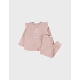 Pyjama 2 Pièces En Velours Avec Broderie Lapin Rose