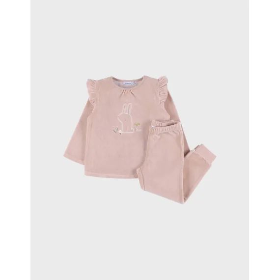 Pyjama 2 Pièces En Velours Avec Broderie Lapin Rose