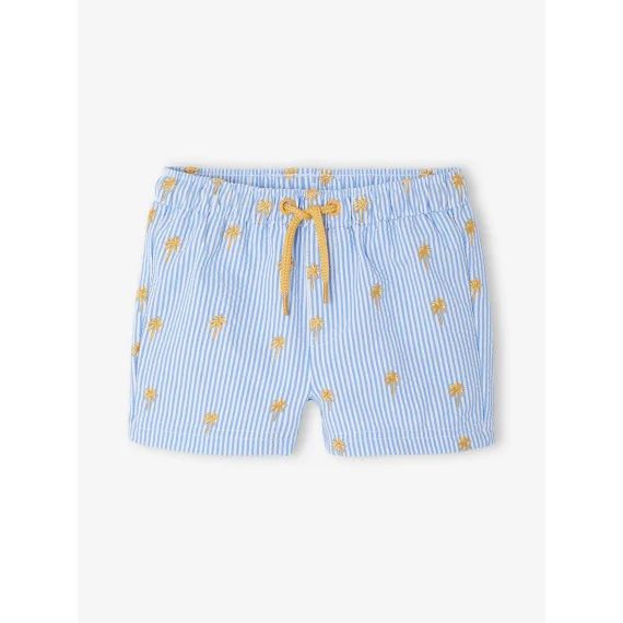 Short de bain imprimé bébé garçon rayé bleu ciel/blanc