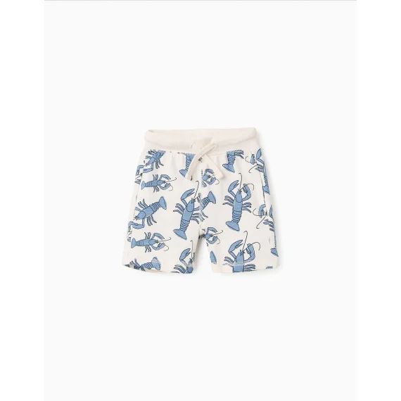 Short En Coton Avec Motif Bleu