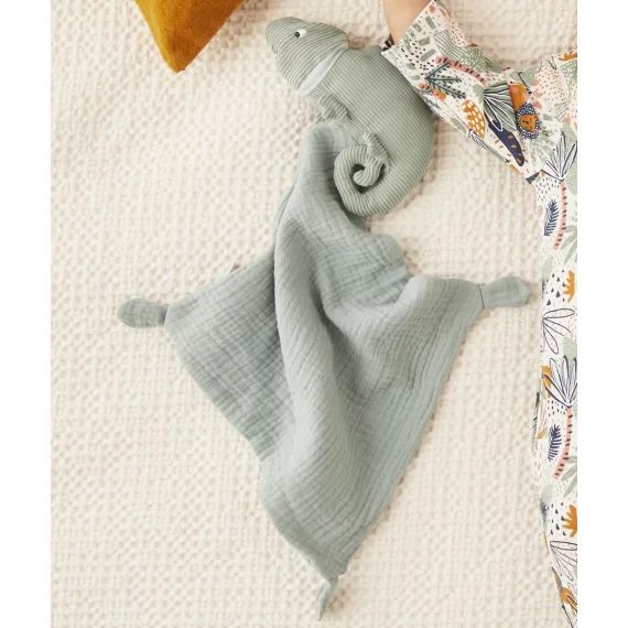 Le doudou mouchoir vert animalier en rembourrage recyclé –  – Soldes