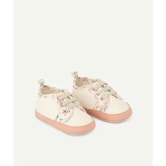 Chaussons type chaussures bébé fille rose imprimés fleuri –  – Soldes