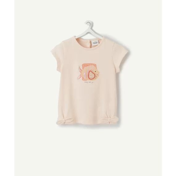 Le t-shirt rose clair en coton biologique au poisson en sequins –  – Soldes