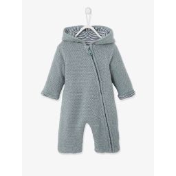 Combinaison en tricot bébé naissance doublée bleu pale