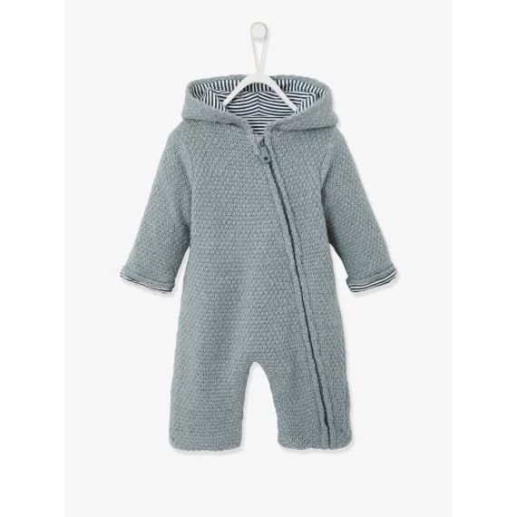 Combinaison en tricot bébé naissance doublée bleu pale