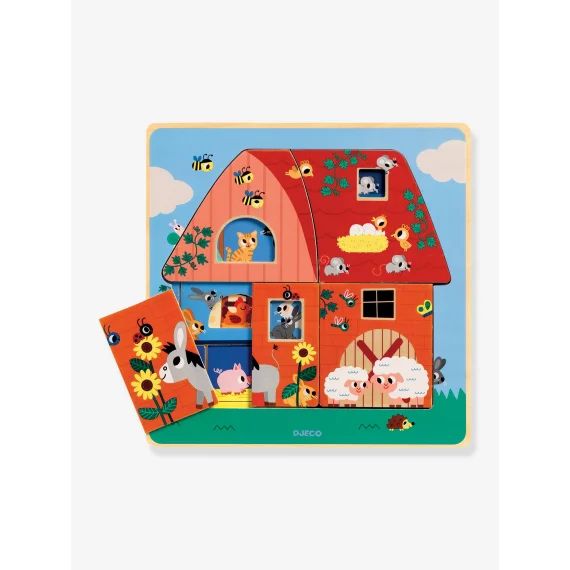 Puzzle 3 niveaux Chez Moo DJECO bleu