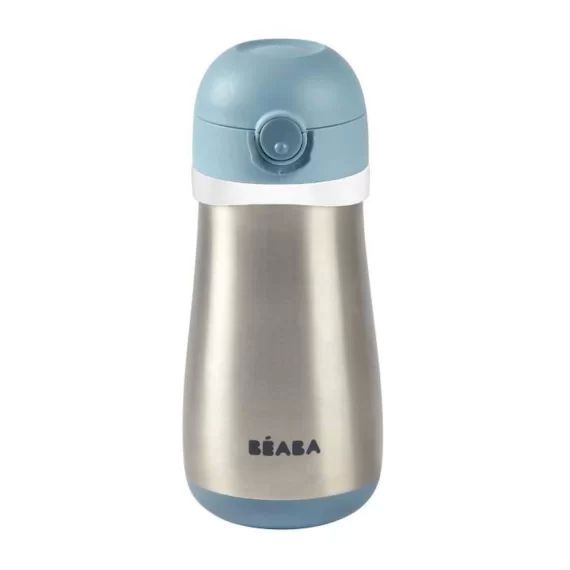 BEABA, Gourde inox 350 ml + anse – windy blue bleu