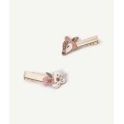 Barrettes avec biche et fleurs bébé fille