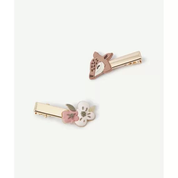 Barrettes avec biche et fleurs bébé fille