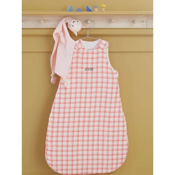 Gigoteuse spécial été en gaze de coton CARREAUX personnalisable Oeko-Tex® rose