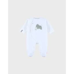 Pyjama Bébé En Velours Avec Broderie Éléphant Blanc