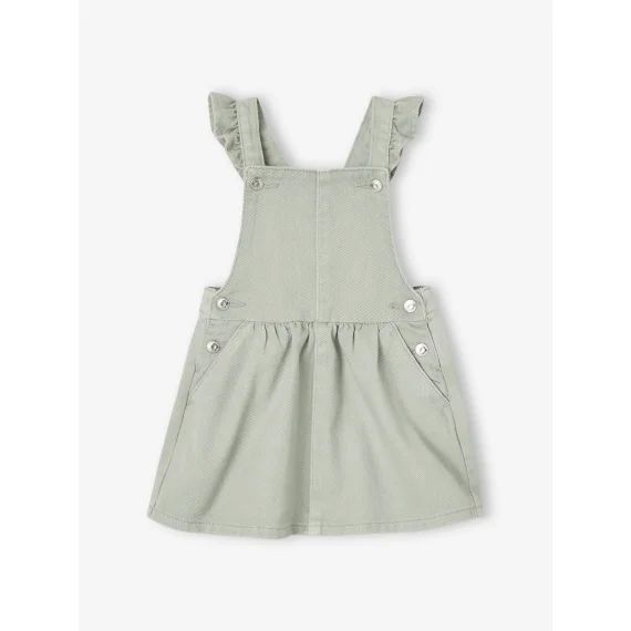 Robe salopette bébé bretelles volantées vert de gris