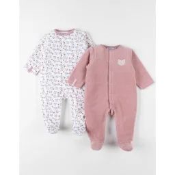 Set De 2 Pyjamas Bébé, Velours Rose