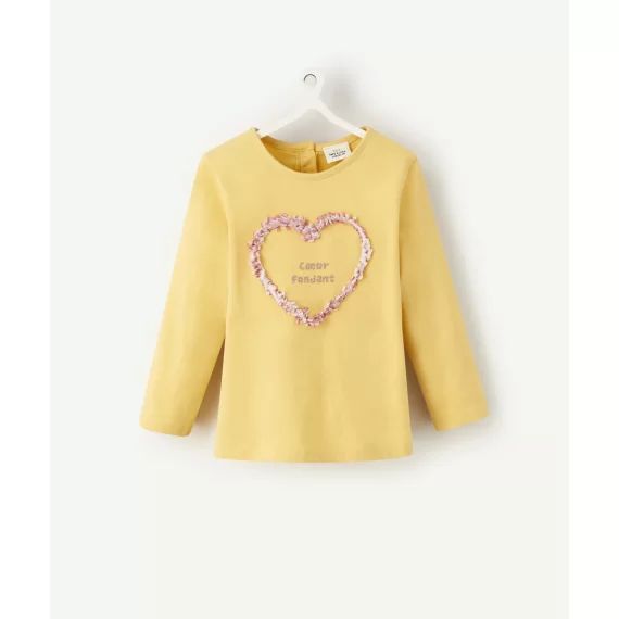 T-shirt bébé fille en coton bio jaune avec coeur en relief –  – Soldes