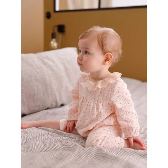 Combinaison en gaze de coton doublé bébé rose pâle