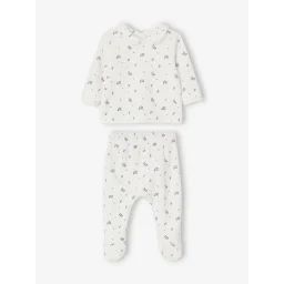 Pyjama à fleurs en velours bébé 2 pièces écru