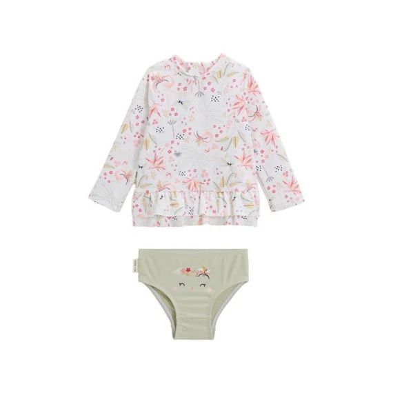 Maillot De Bain Bébé 2 Pièces T-shirt De Protection Uv & Culotte Paradise Rose
