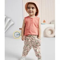 Pantalon fluide bébé fille en coton fleuri –  – Soldes