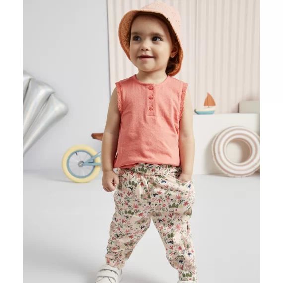 Pantalon fluide bébé fille en coton fleuri –  – Soldes