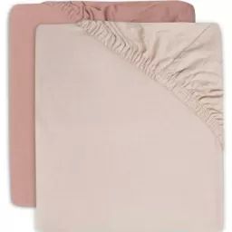 Lot de 2 draps housses en coton Pale Pink/Rosewood (60 x 120 cm)