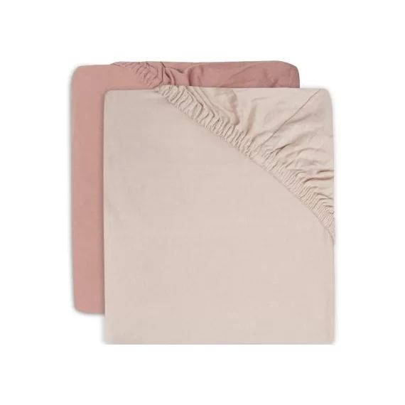 Lot de 2 draps housses en coton Pale Pink/Rosewood (60 x 120 cm)