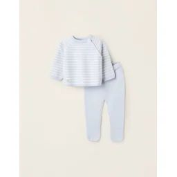 Ensemble En Maille À Rayures Bleu Clair