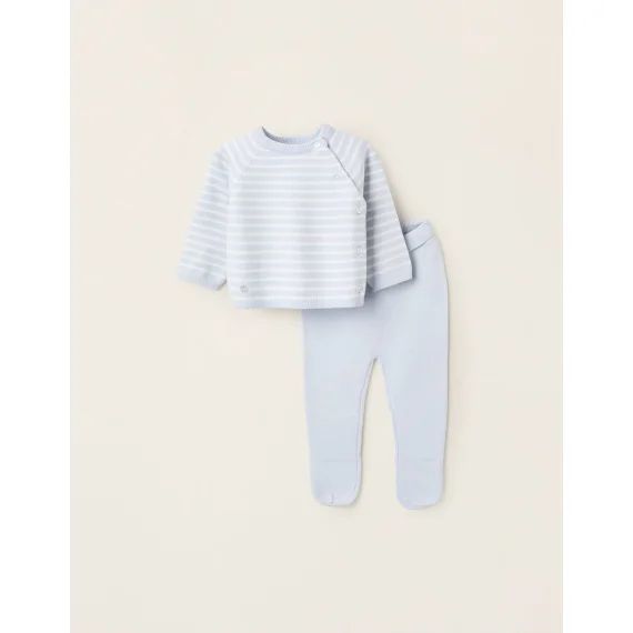 Ensemble En Maille À Rayures Bleu Clair