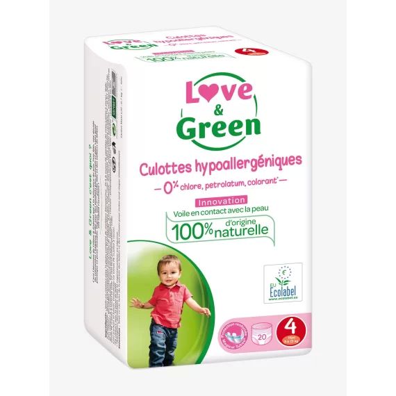 Culottes hypoallergéniques T4 x 20 LOVE&GREEN blanc