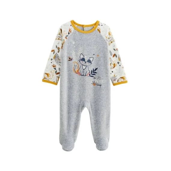 Pyjama Bébé En Velours Petit Loup Gris