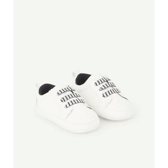 Chaussons style baskets blanches bébé fille effet dentelle –  – Soldes