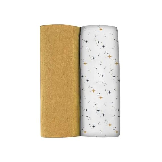 Lot de 2 Maxi langes Jaune Miel et Nuit étoilée (120 x 120 cm)