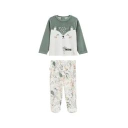 Pyjama Bébé 2 Pièces En Velours Avec Pieds Merlin Vert