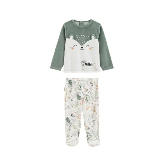 Pyjama Bébé 2 Pièces En Velours Avec Pieds Merlin Vert
