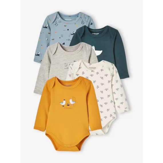 Lot de 5 bodies manches longues bébé emmanchure US lot jaune épicé