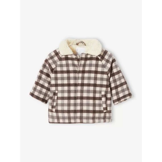 Manteau en drap de laine bébé garnissage en polyester recyclé carreaux anthracite