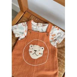 Ensemble Salopette Bébé En Gaze De Coton Et T-shirt Tango Marron