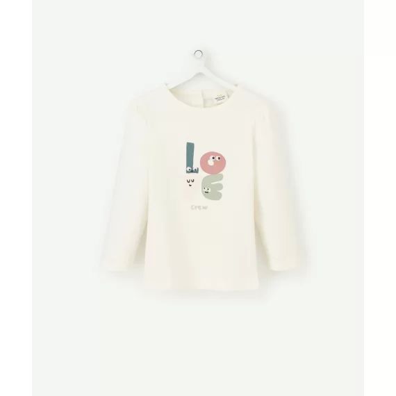 T-shirt bébé fille en coton bio écru avec message –  – Soldes