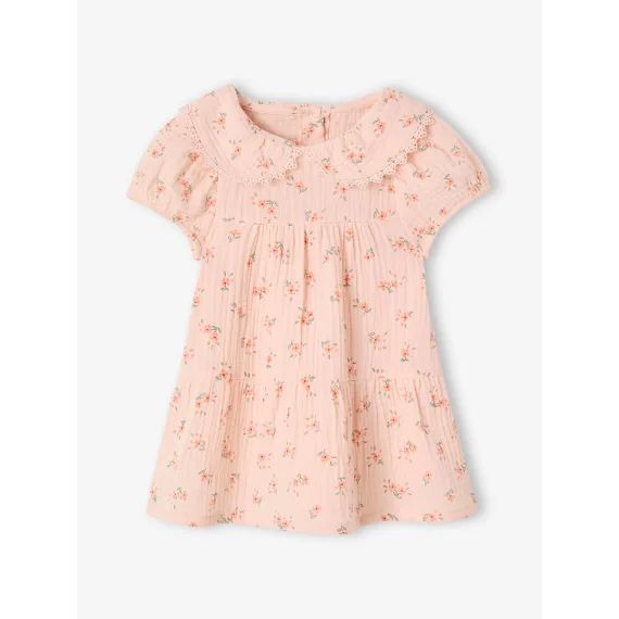 Robe à col claudine bébé fille rose pâle