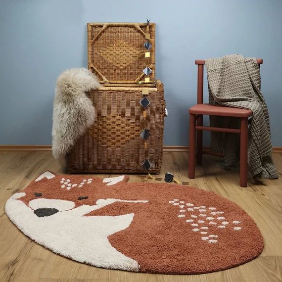 Tapis Chambre Enfant Coton Lavable Little Wolf Multicolore