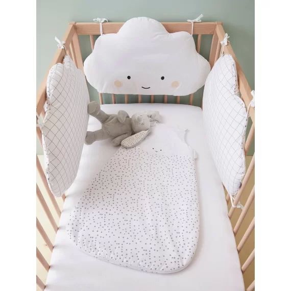 Tour de lit / tour de parc réversible modulable NUAGE D&rsquo;ETOILES blanc / gris