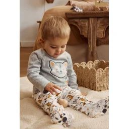 Pyjama Bébé 2 Pièces En Velours Avec Pieds Petit Loup Gris