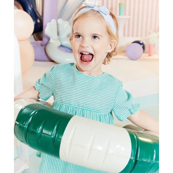 Blouse bébé fille en coton verte avec rayures –  – Soldes