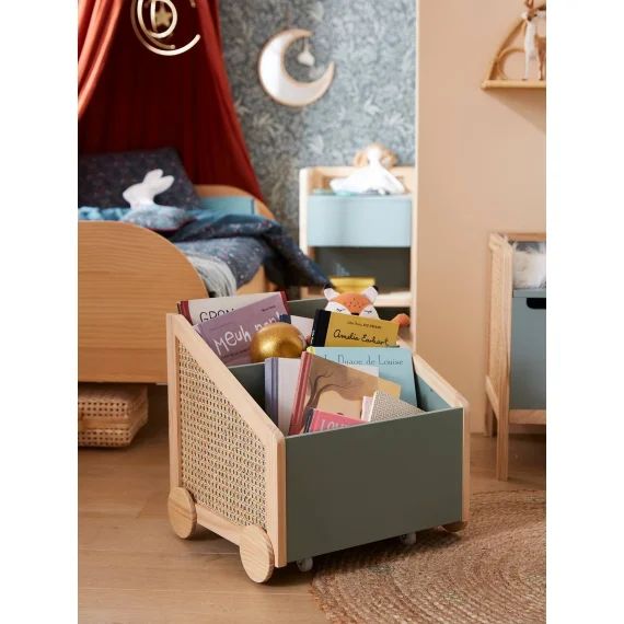 Coffre de rangement cannage vert