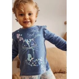 Pyjama Bébé 2 Pièces En Velours Avec Pieds Polarmoon Bleu