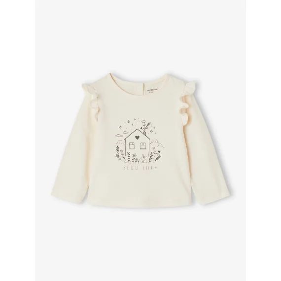 T-shirt à volants imprimé bébé écru
