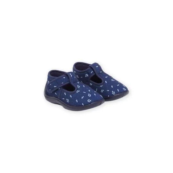 Chaussons Forme Salomé Bleu Marine À Imprimé Poissons