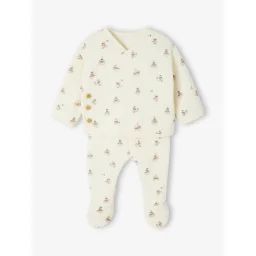 Ensemble matelassé gilet + pantalon à pieds entièrement imprimé écru