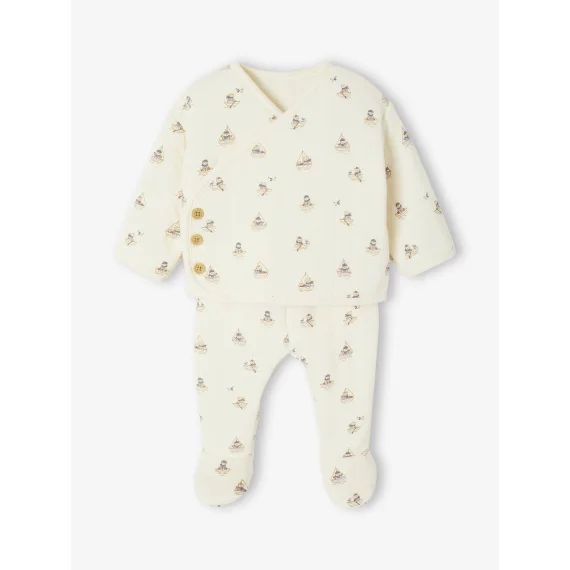 Ensemble matelassé gilet + pantalon à pieds entièrement imprimé écru